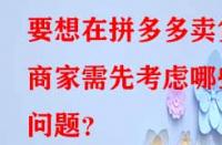 要想在拼多多賣貨商家需先考慮哪些問題？